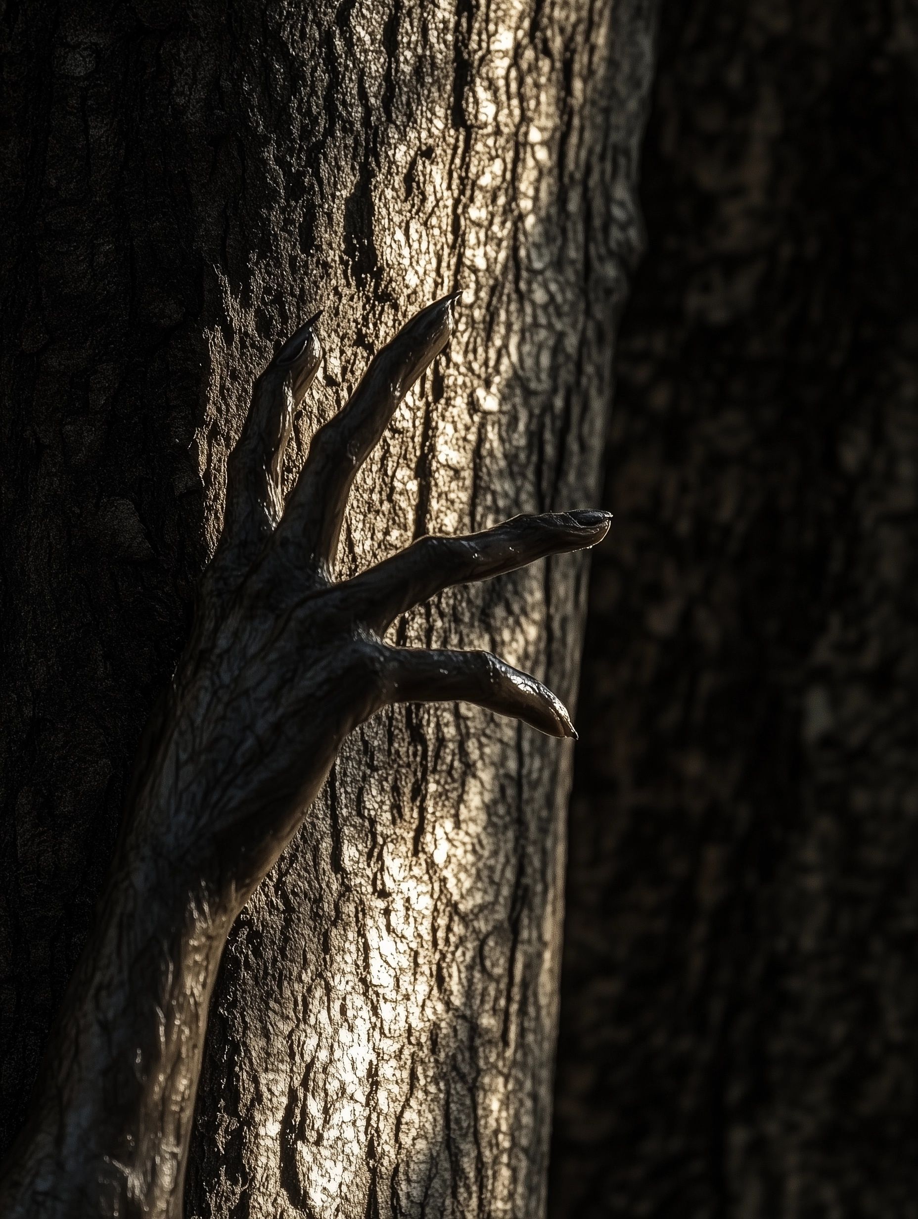 scaly hand on tree bark, nalusa falaya mythology