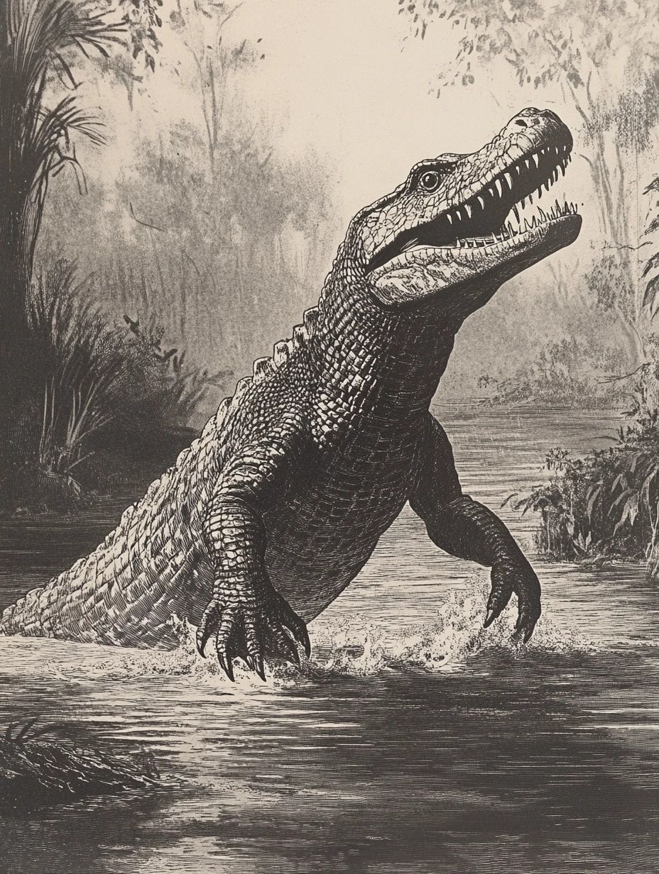 reptilian creature, vintage black white drawing