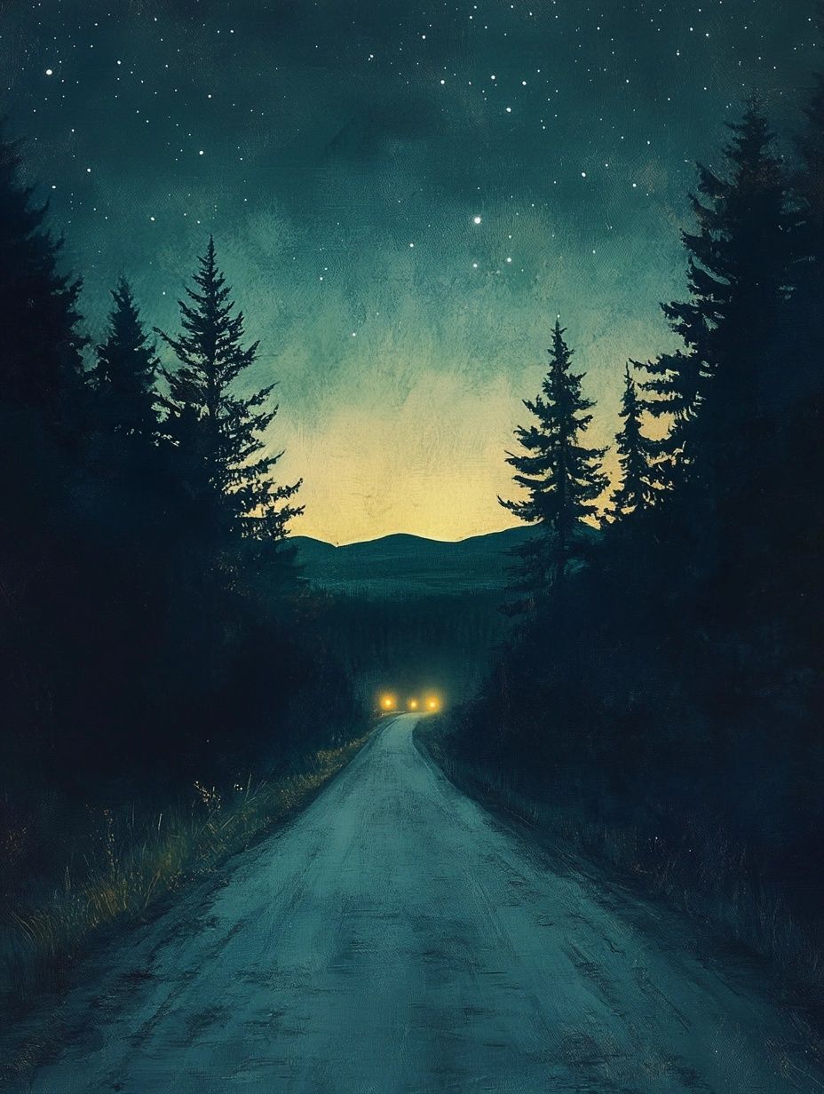 lights glowing dark road