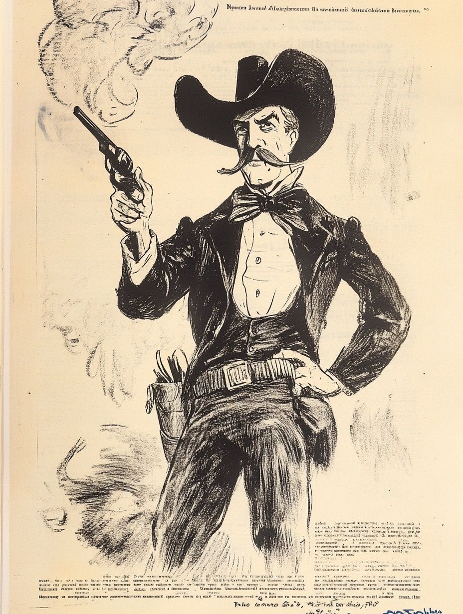 vintage illustration civilized cowboy character, pecos bill