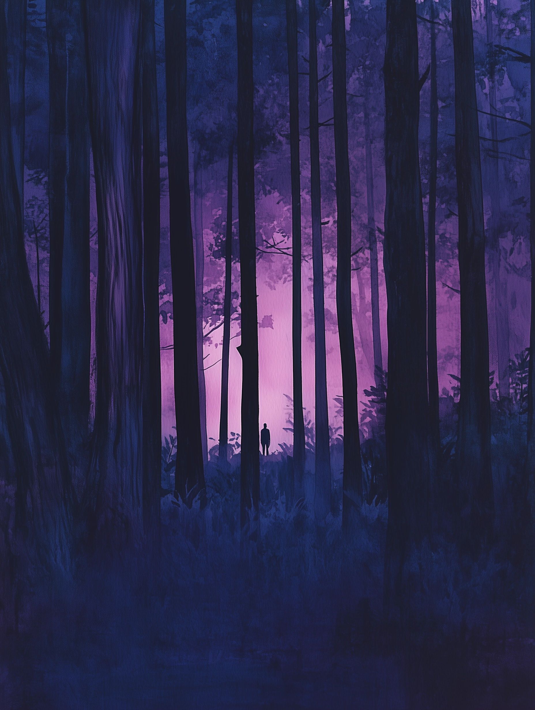 purple forest, small figure