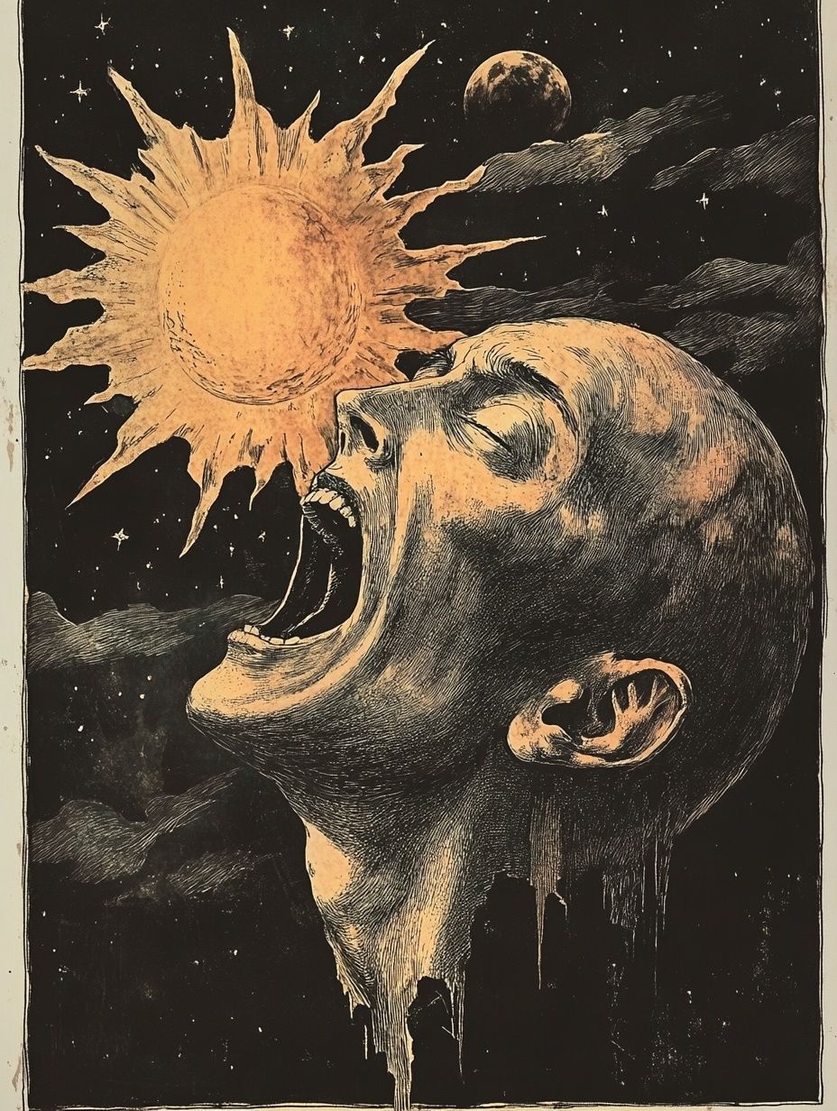 floating head eating sun