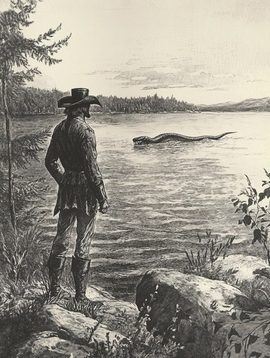 man watches mysterious serpent creature in lake