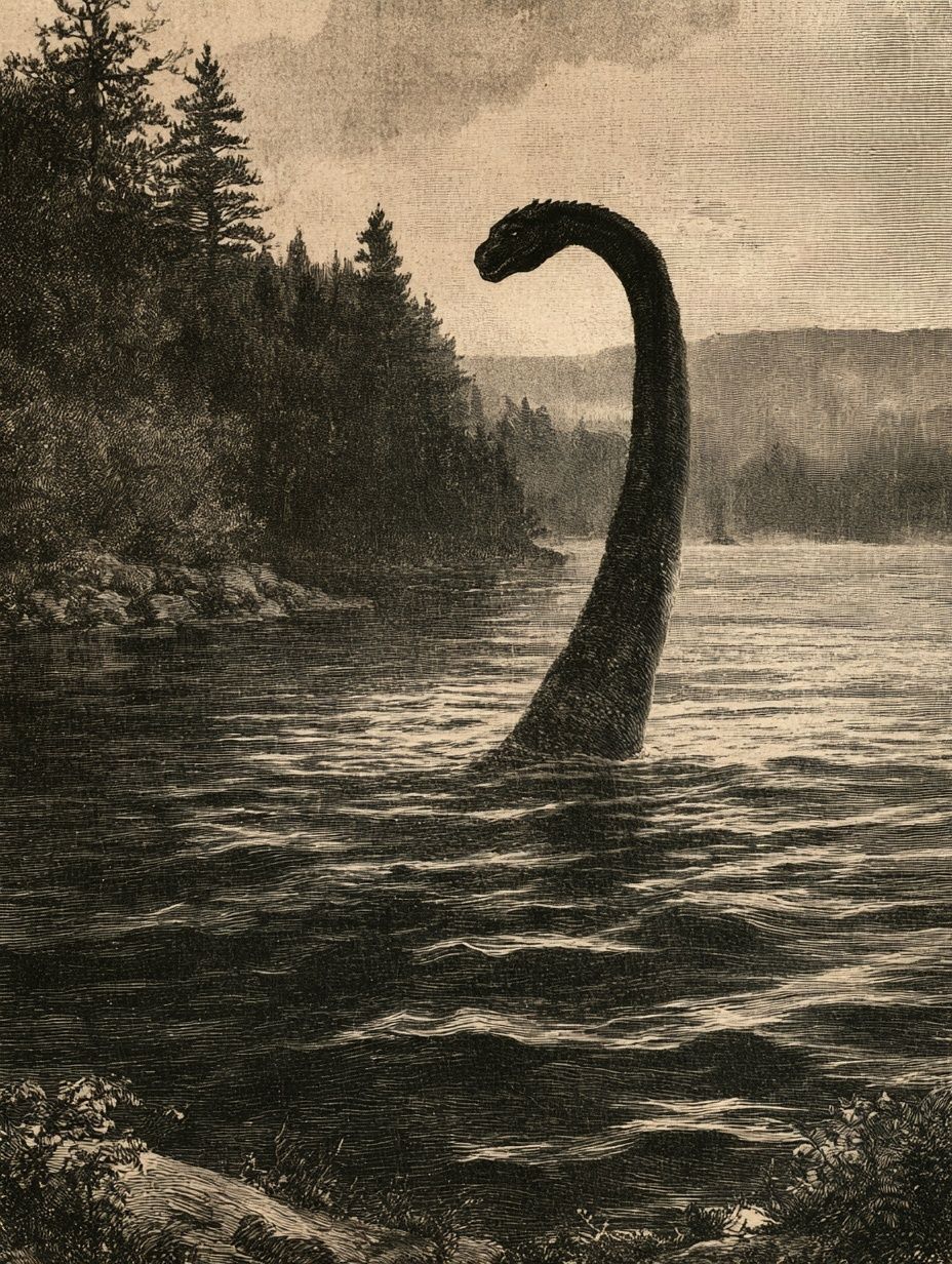 neck of water serpent looks over a peaceful lake