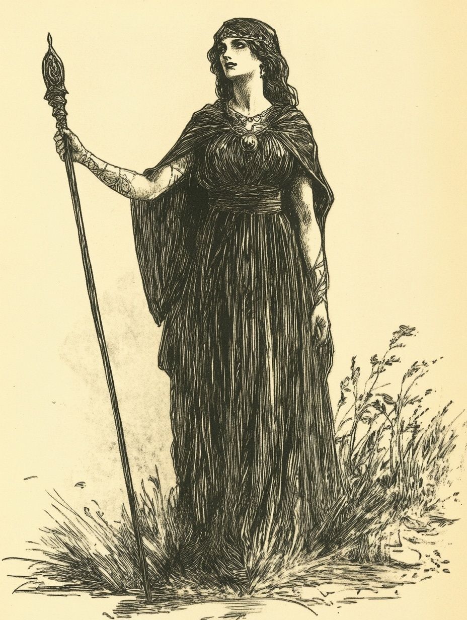 sorceress holding staff, ancient mythology