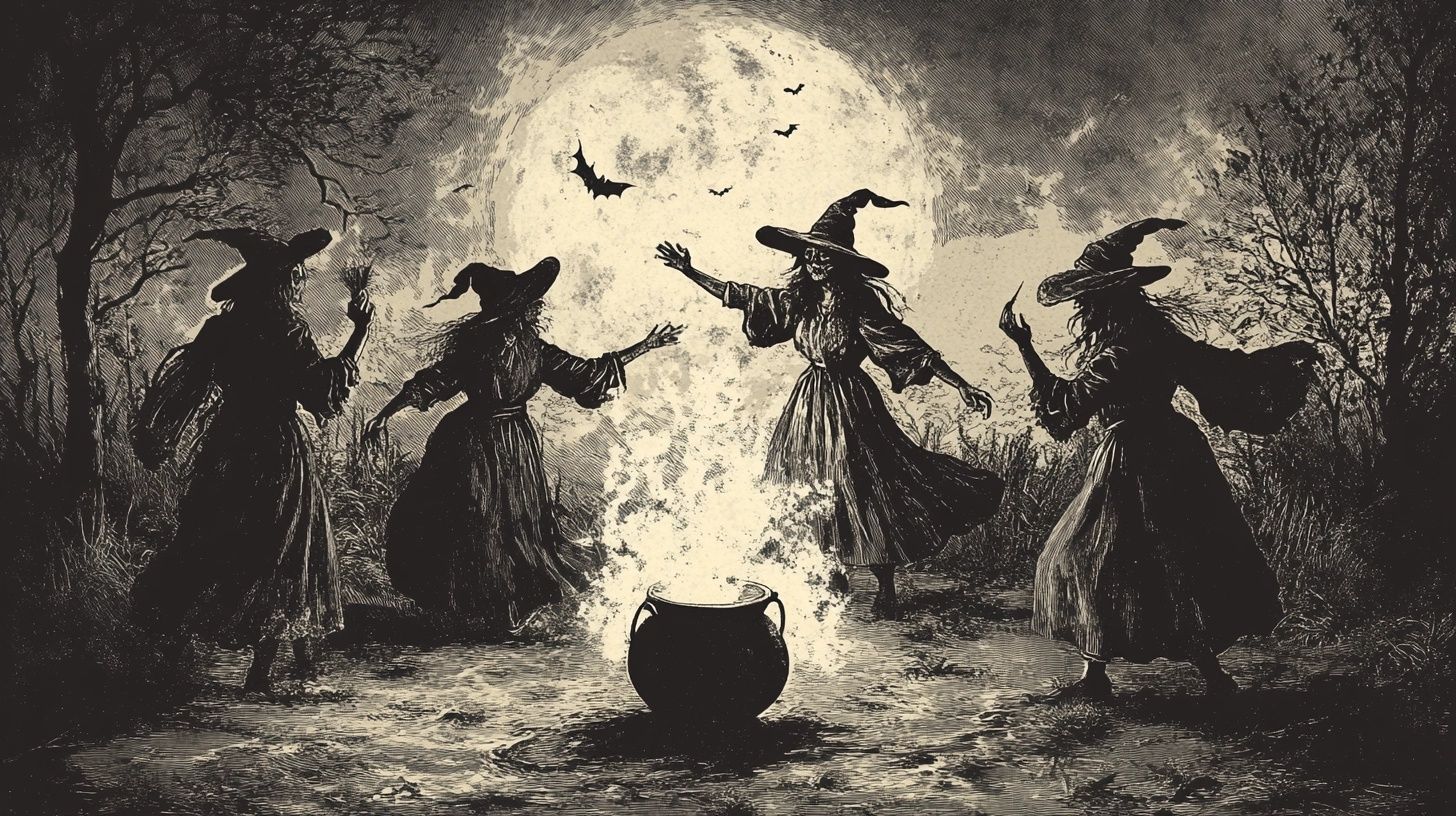 witches dance around a cauldron