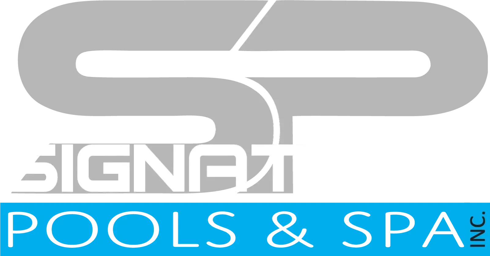 SIGNAL Pools & Spa logo in gray and blue with stylized “SP” lettering