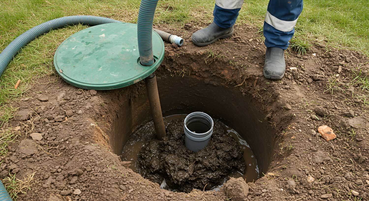 Septic tank cleaning and pumping service in an underground tank. Septic tank cleaning and pumping service in an underground tank.