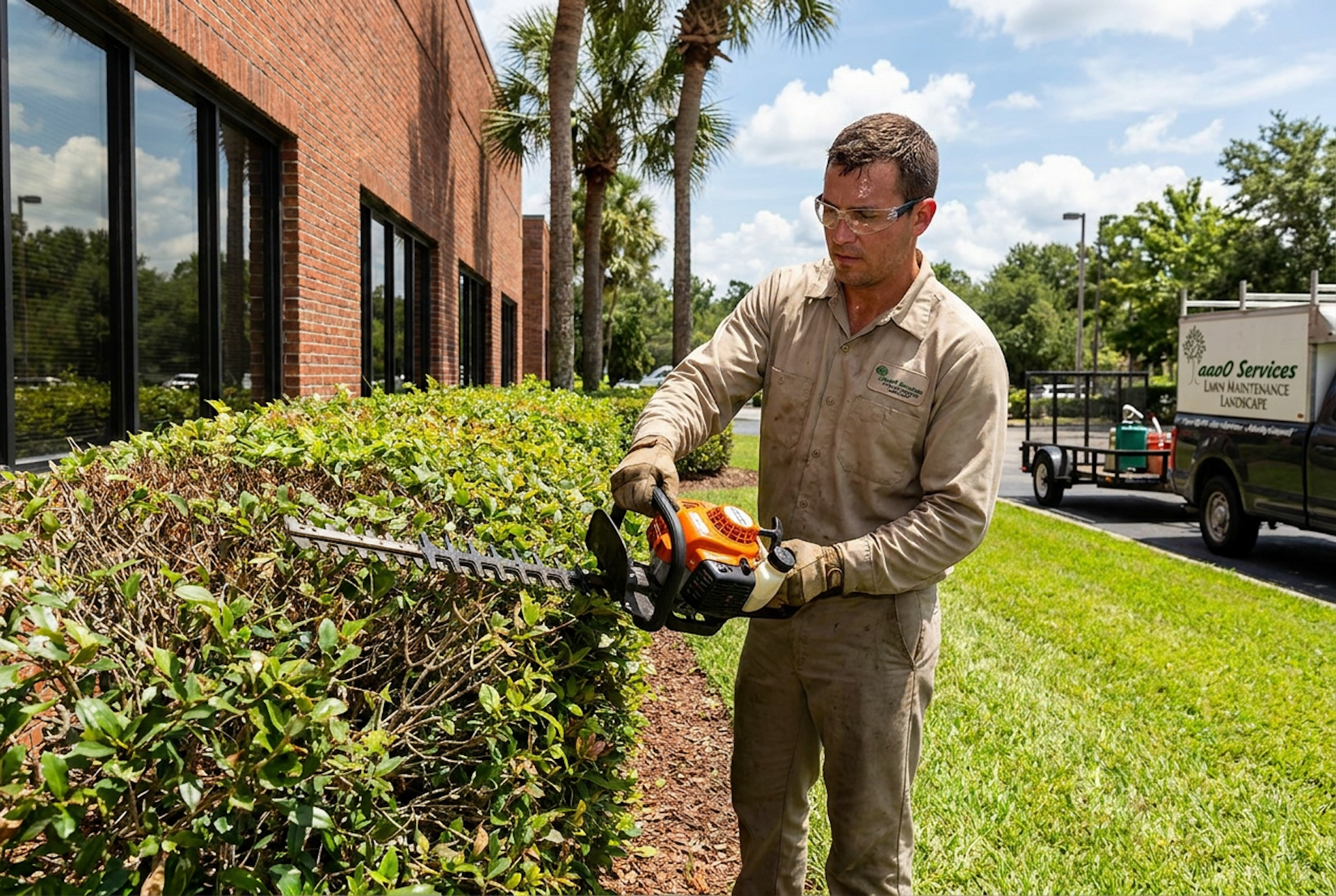 A person is cutting a tree trunk with a chainsaw.