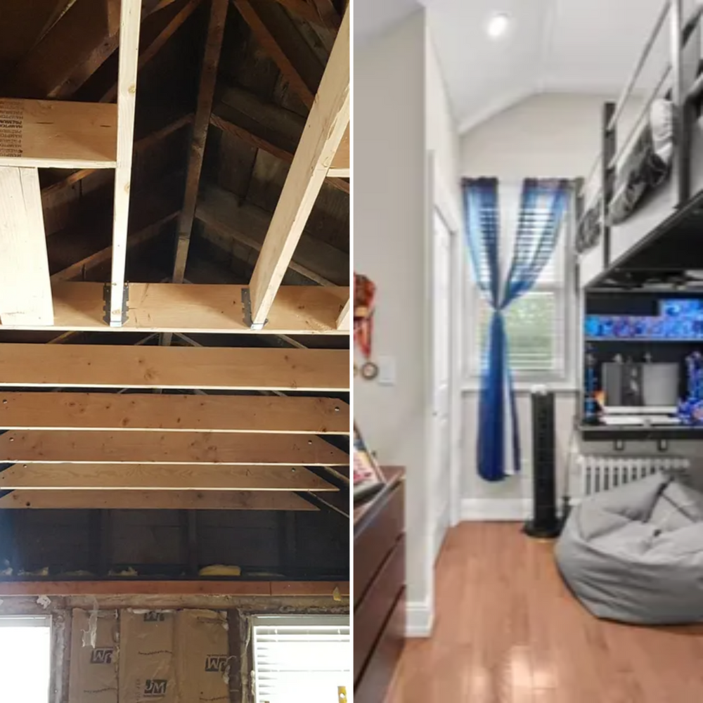 A picture of a ceiling and a picture of a bedroom
