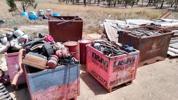 Scrap bins full of metal scraps.