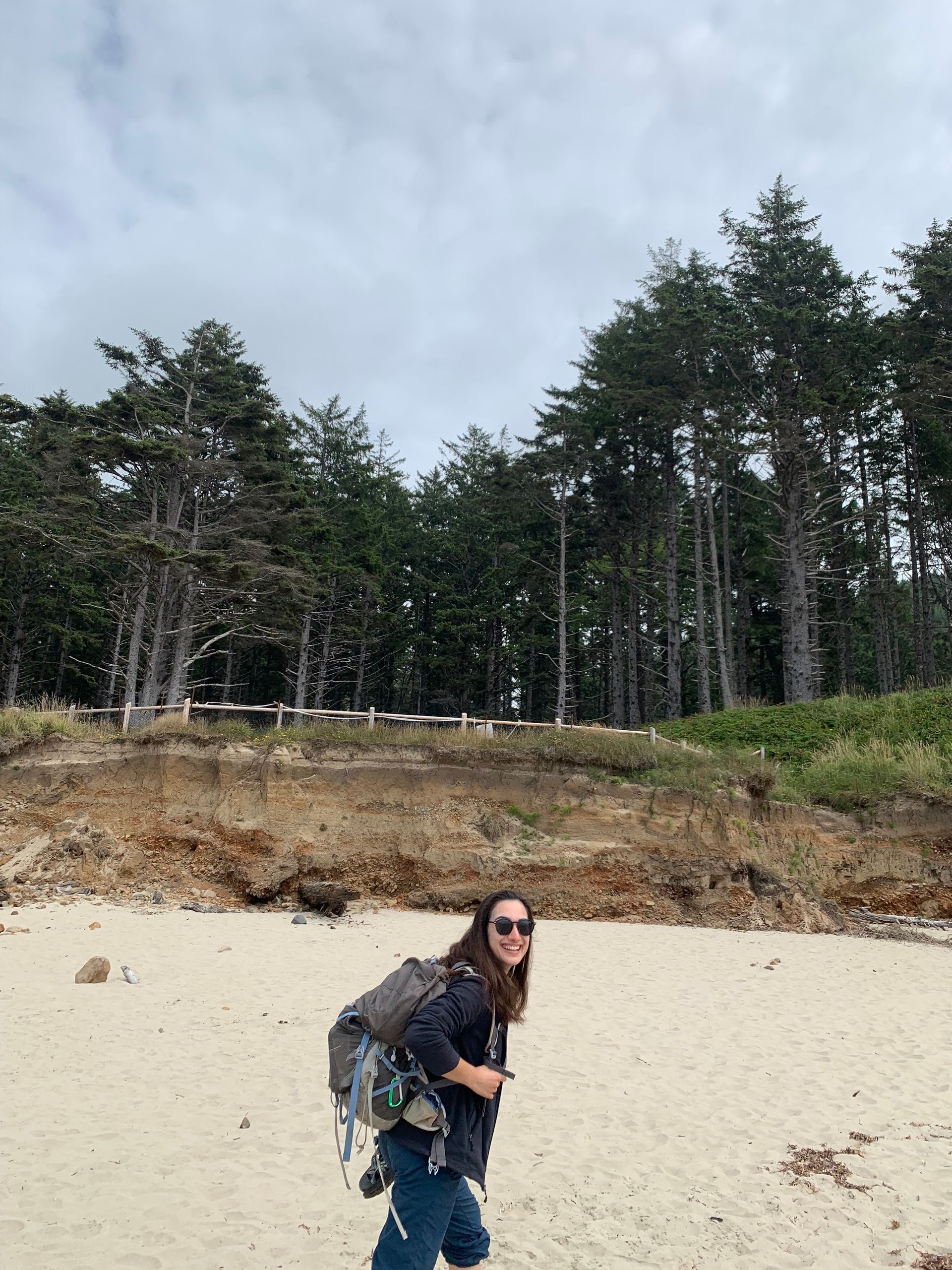 Email Marina WEBS Stewardship Coordinator, Marina Dreeben hiking at Cape Lookout State Park