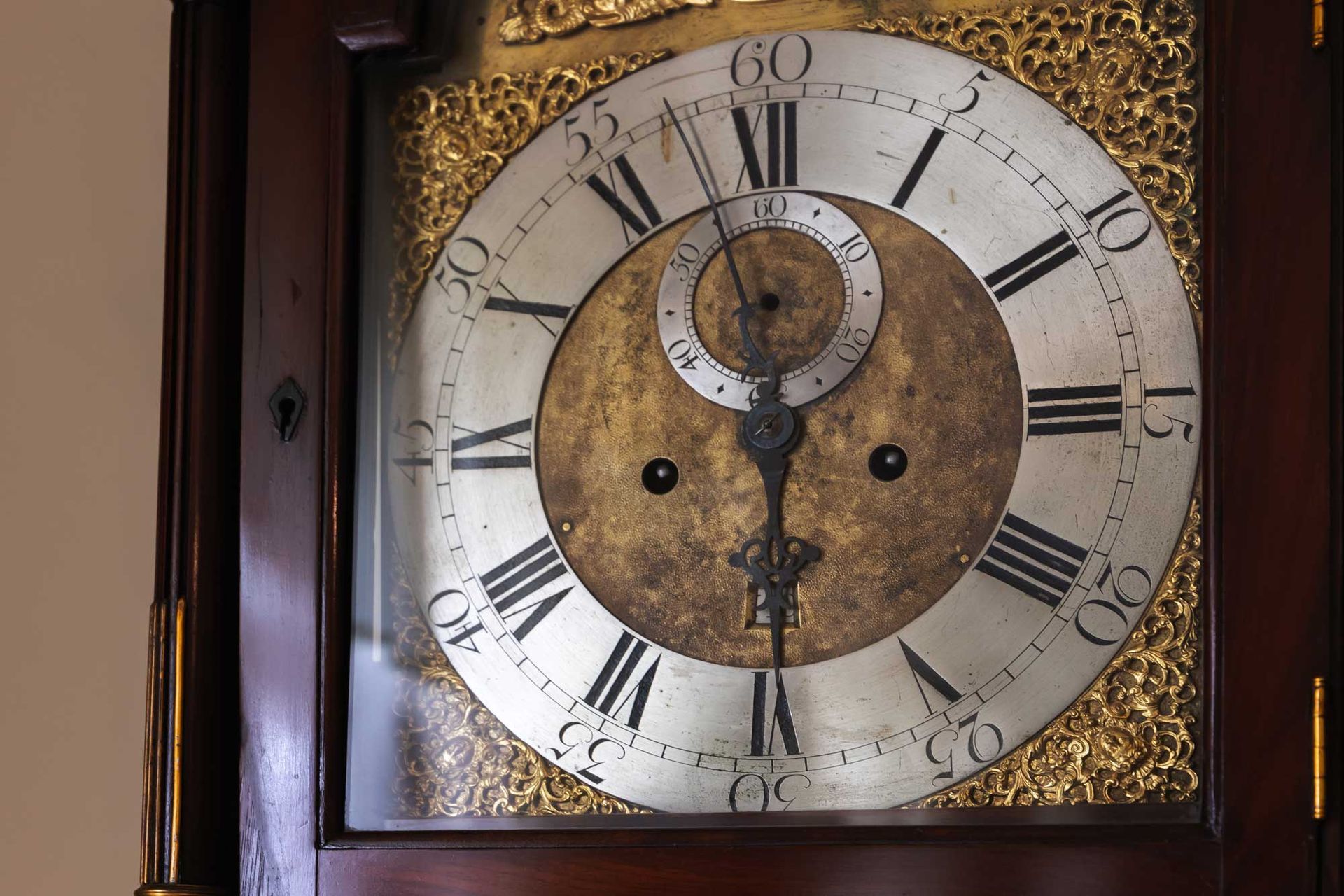 Vintage grandfather clock deal with Roman numerals. Vintage grandfather clock deal with Roman numerals.