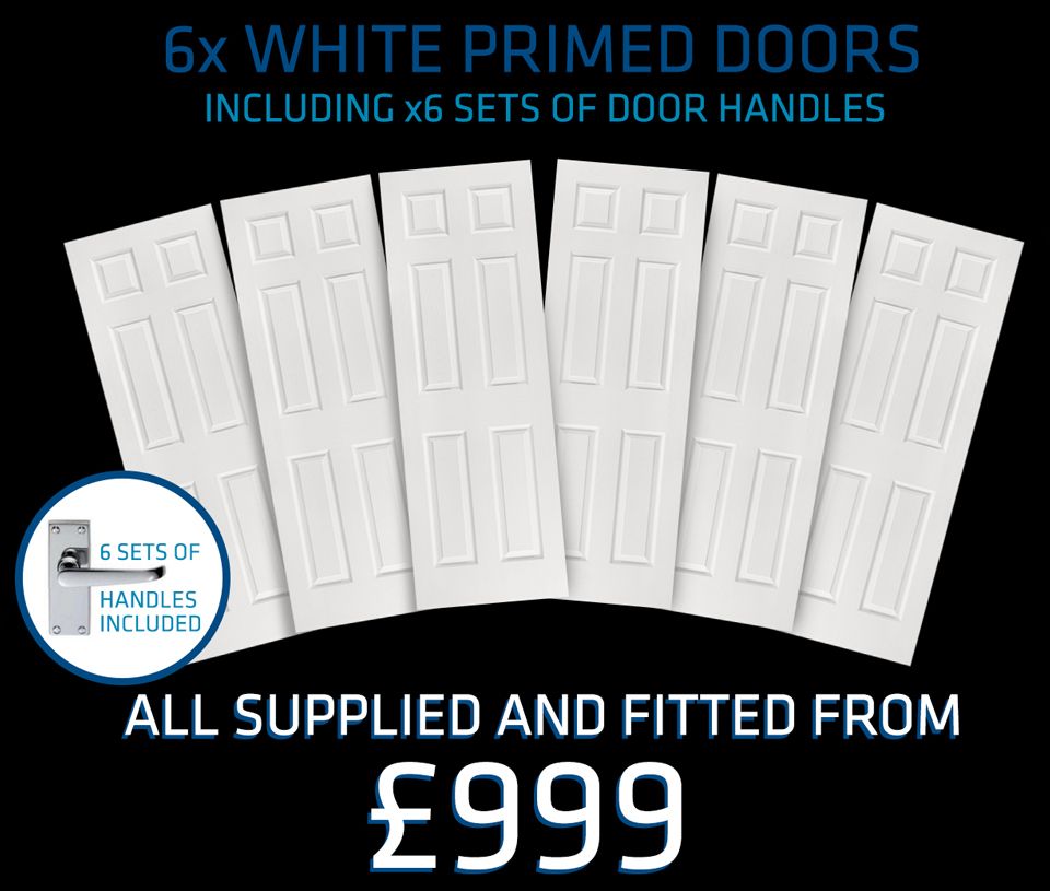 The More You Buy, The More You Save! Internal Primed Doors, each fully fitted. Includes brass or chrome handles.