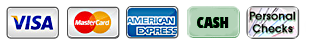 Visa, MasterCard, American Express, Cash Check