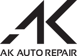 Black logo with angled "AK" letters above "AK AUTO REPAIR" text. | AK Auto Repair