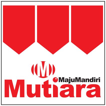Logo Mutiara, menampilkan lengkungan merah di atas latar belakang putih dengan huruf 
