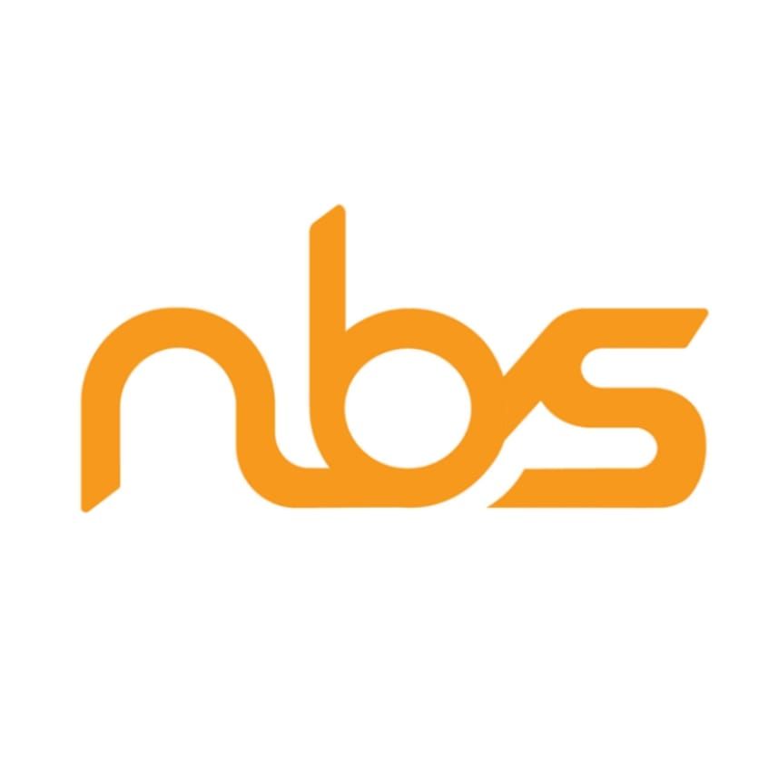 Logo NBS berwarna oranye dengan huruf-huruf yang saling terhubung pada latar belakang putih.