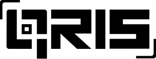 Logo untuk Qris, desain geometris berwarna hitam.