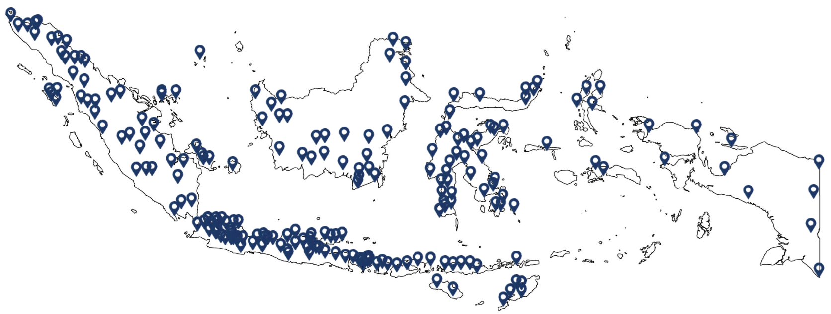 Peta Indonesia dengan penanda lokasi.