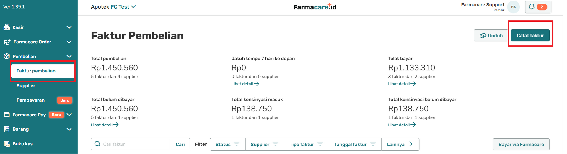 Layar dasbor dengan tombol 