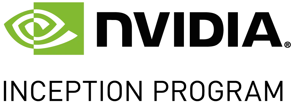 Logo Program Inception NVIDIA dengan desain seperti mata hijau dan teks hitam.