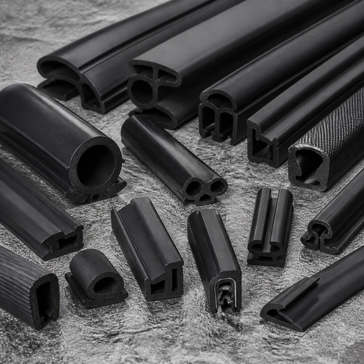 Black and green rubber floor threshold strip with grooved channels on a white background