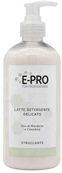 dispenser bianco per latte detergente per la cura della pelle con coperchio argentato su sfondo verde chiaro.