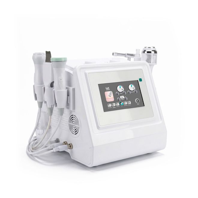 Dispositivo per la cura della pelle Hydra Visage Evolution posizionato su un bancone con flaconi e display touchscreen.