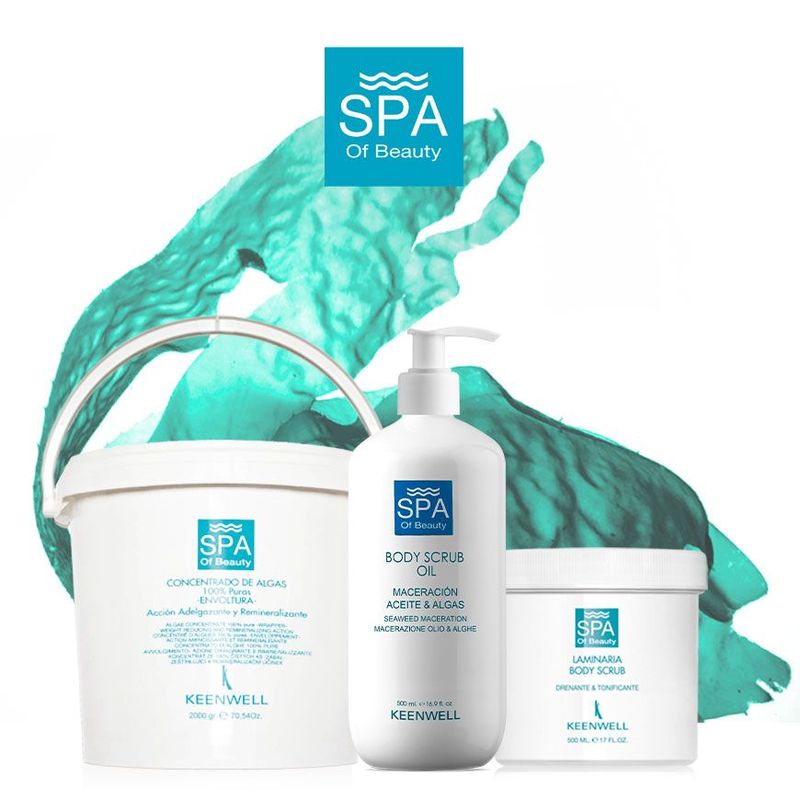 Flaconi e scatole di prodotti per la cura della pelle White Ribet Skin CO2 disposti su uno sfondo verde chiaro.
