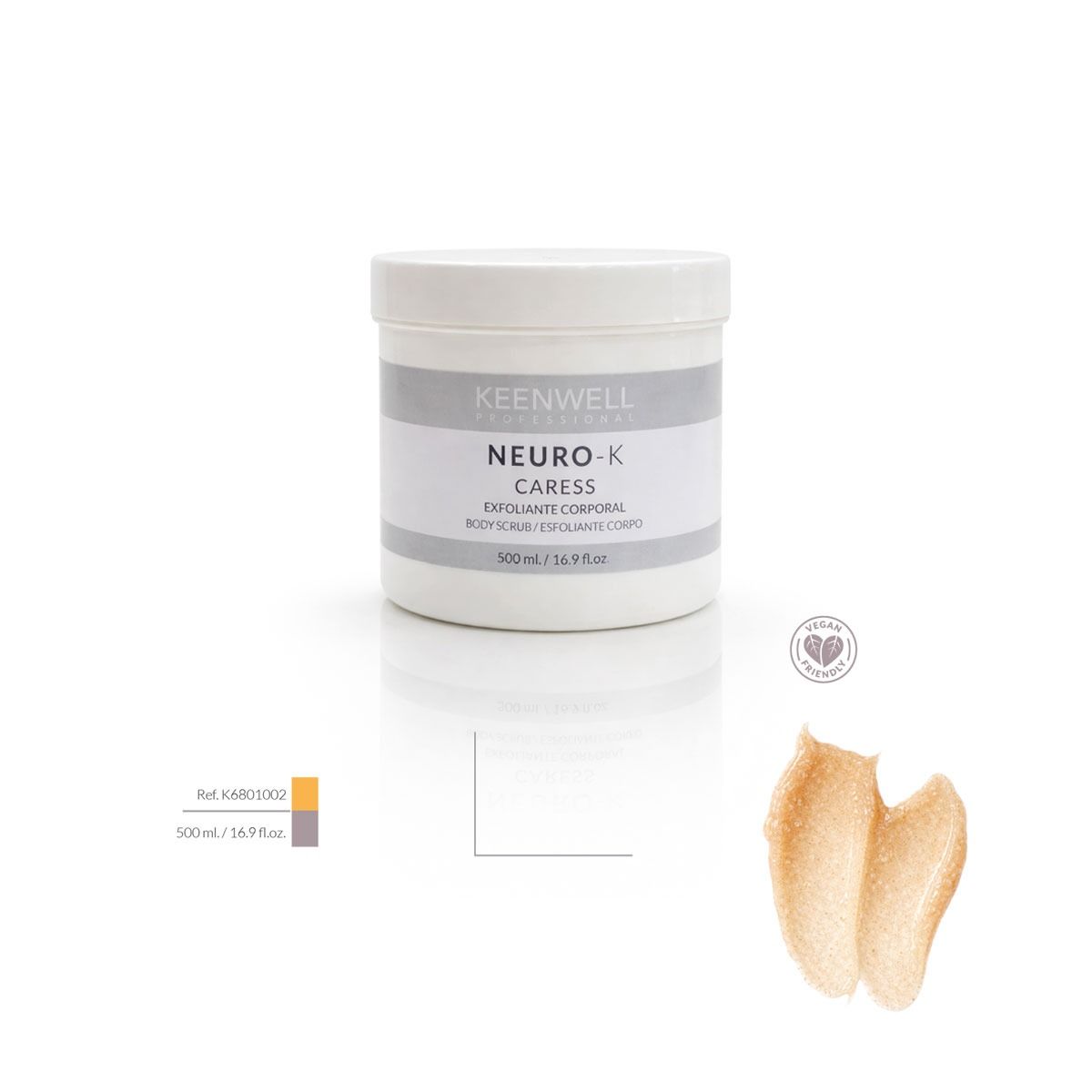 Vasetto cosmetico bianco con etichetta “NEURO-X” e campione di crema beige su sfondo bianco.