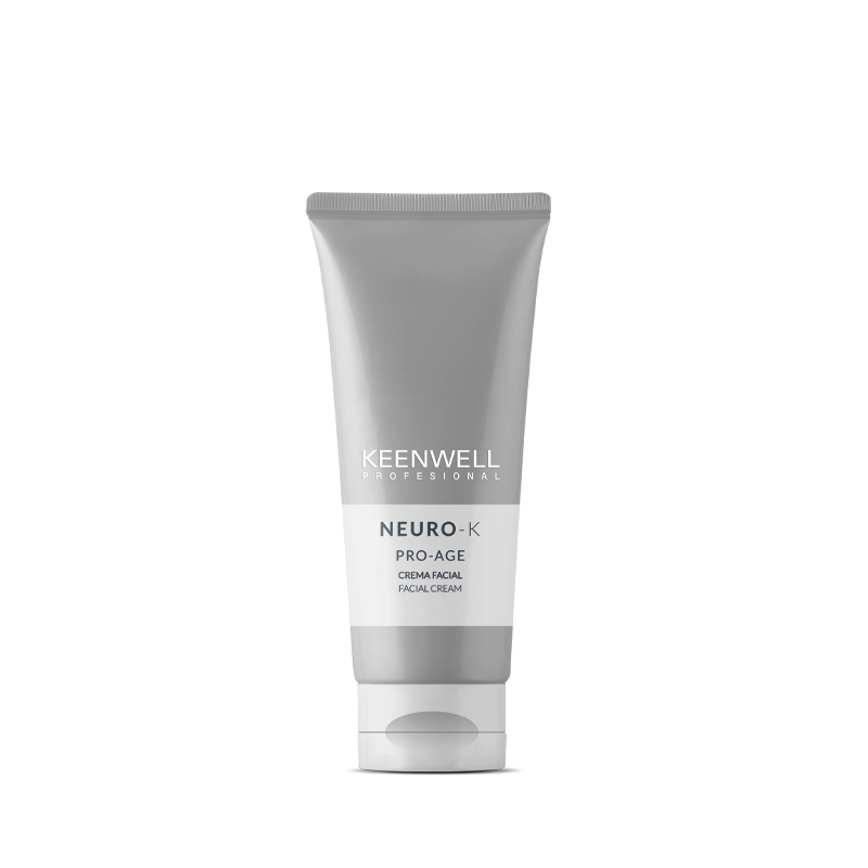 Tubetto di crema KEENWELL NEURO-K Pro Age di colore grigio su sfondo bianco.