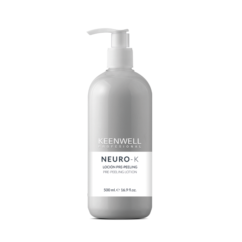 Flacone con dosatore a pompa di lozione KEENWELL Neuro-K di colore grigio su sfondo bianco.