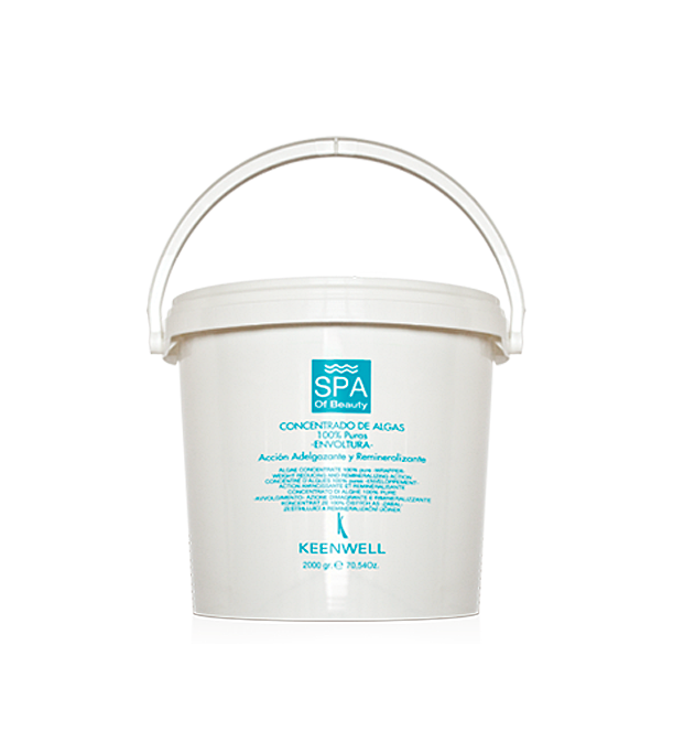 Secchio bianco per trattamenti spa con manico ed etichetta color acquamarina su sfondo neutro.