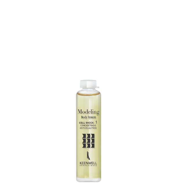 Flacone trasparente di prodotto per capelli Modulus con tappo bianco su sfondo bianco.