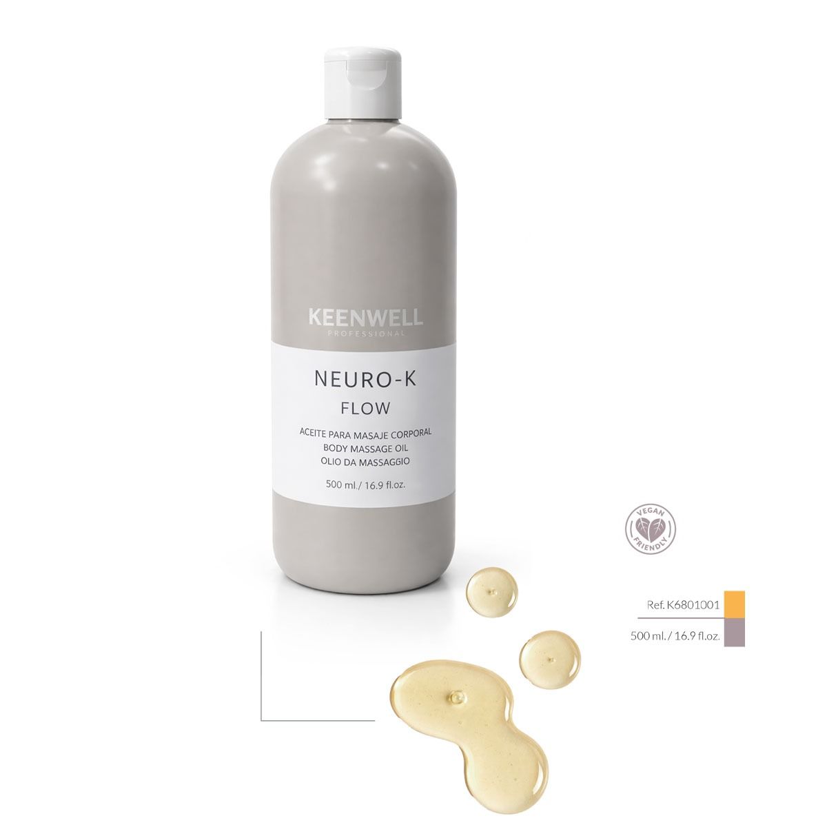 Flacone grigio KLEENWEL con etichetta bianca, circondato da gocce di crema rovesciate su sfondo bianco.