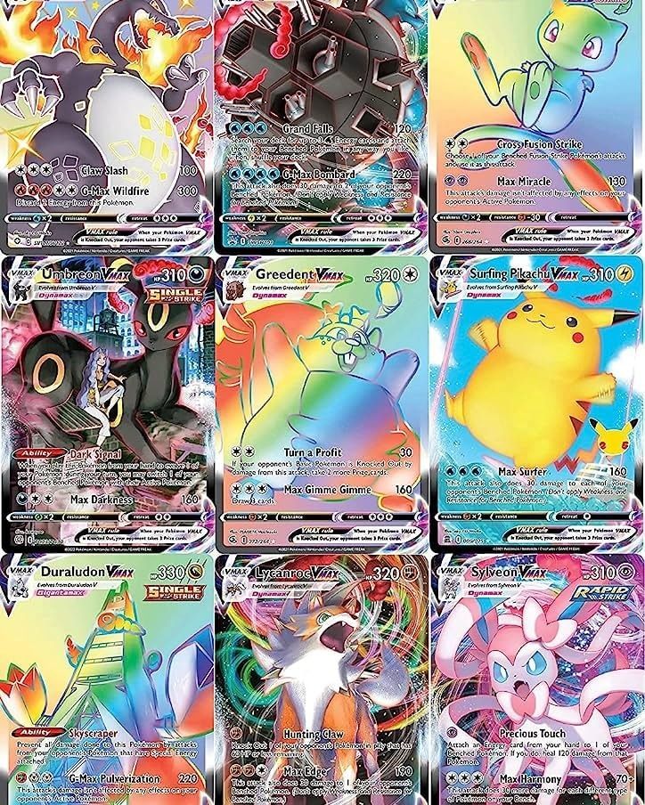 A bunch of pokemon cards are sitting on top of each other on a table.