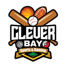 Clever Bay Sports & Gaming logo with baseball, basketball, bat, and poker chip on a white background