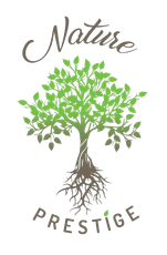 Le logo de nature prestige représente un arbre avec des racines et des feuilles.