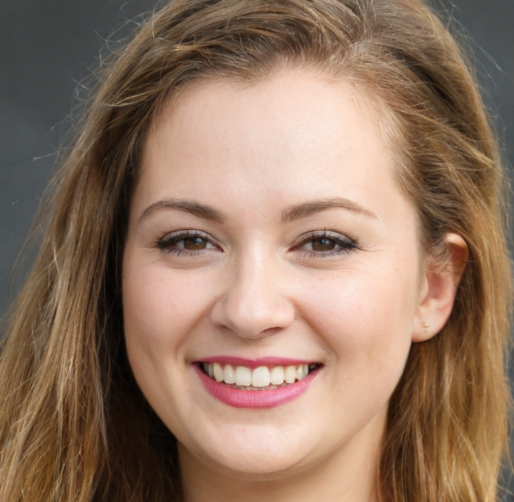 A woman with blonde hair and hoop earrings is smiling for the camera