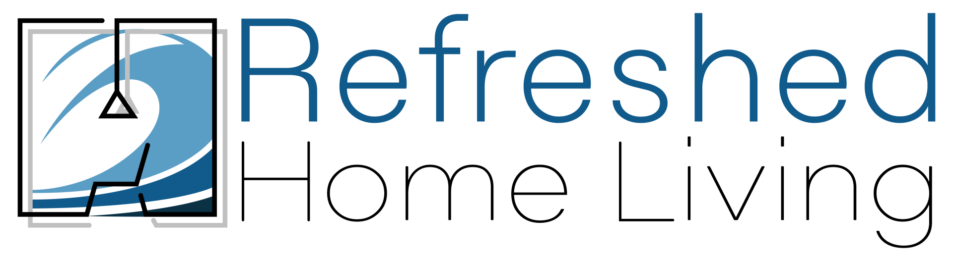 A logo for refreshed home living with a boat on it