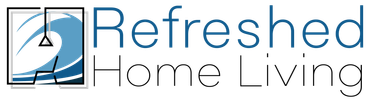A logo for refreshed home living with a boat on it