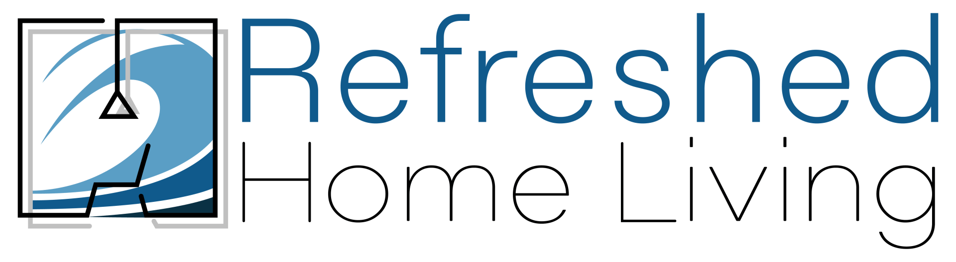 A logo for refreshed home living with a boat on it