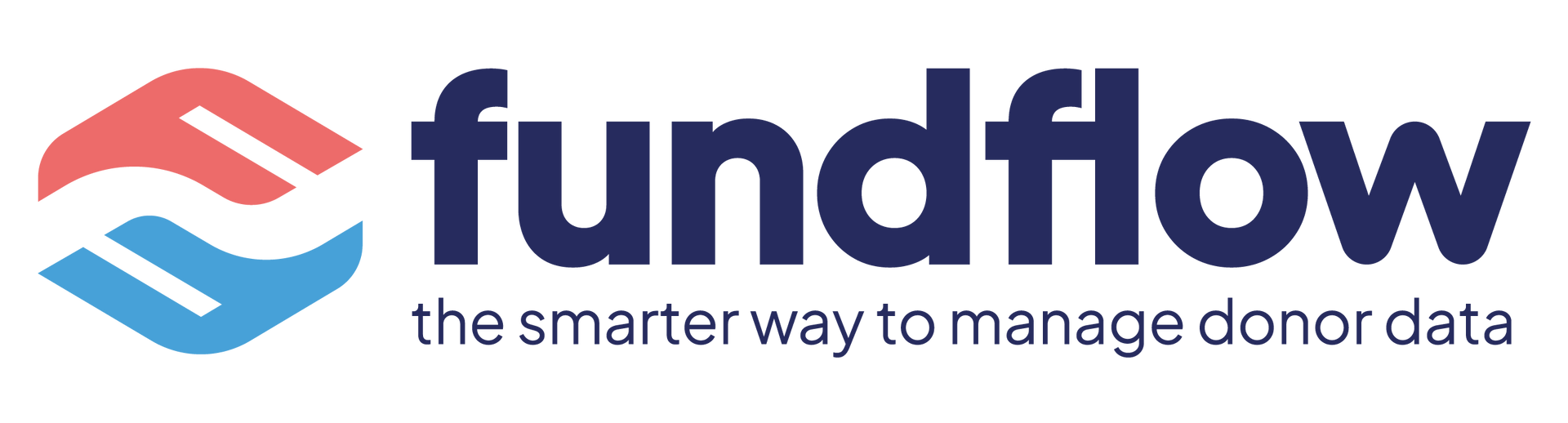 Fundflow logo with blue and coral icon and tagline “the smarter way to manage donor data”