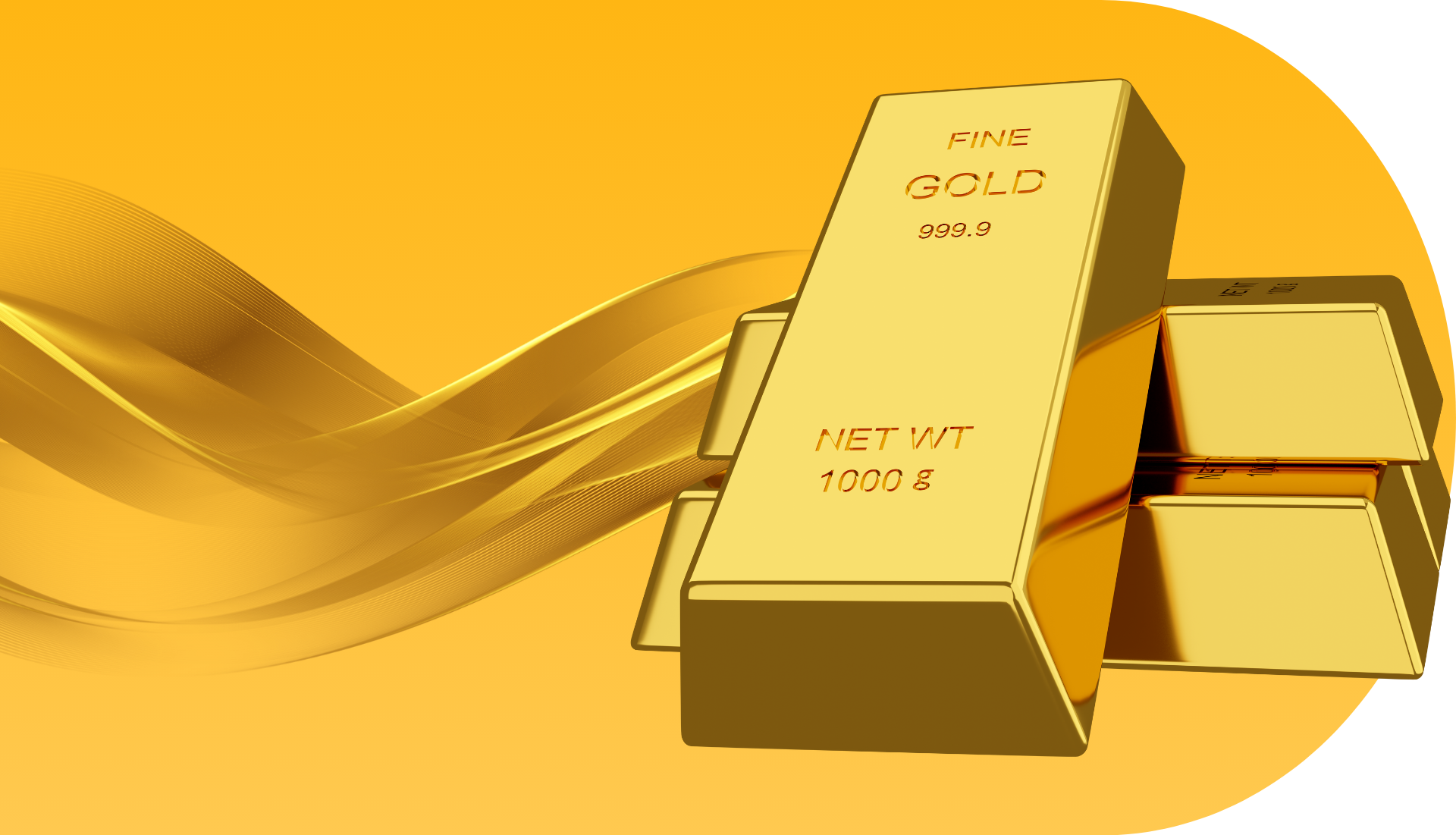 A stack of gold bars sitting on top of each other on a yellow background.