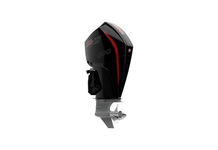A black and red outboard motor on a white background.