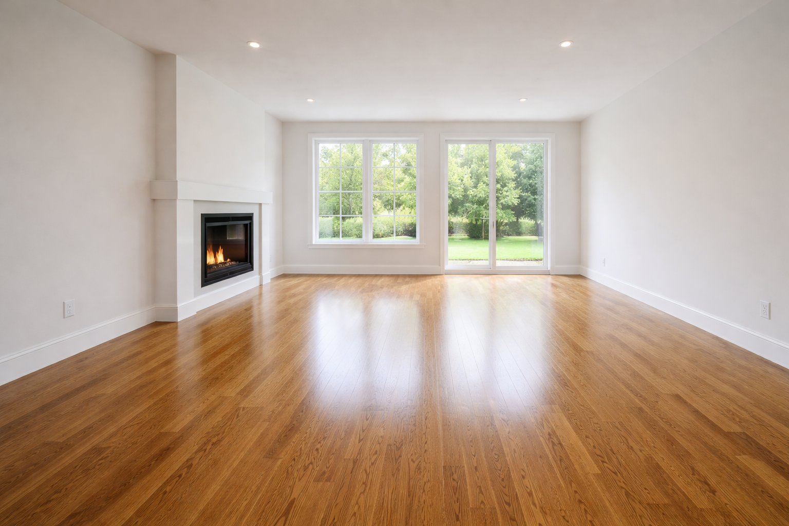 Living room renovation after post construction cleaning service. 
