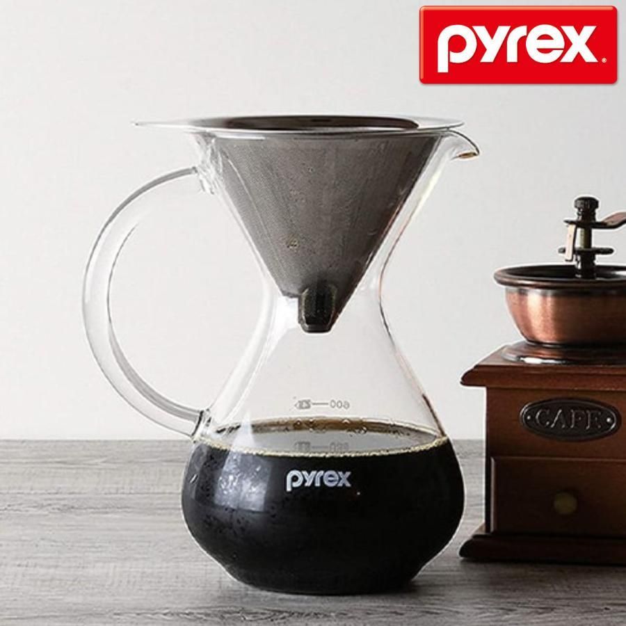 日本進口 咖啡共享壺 600ml Pyrex 附不鏽鋼濾網 耐熱玻璃（微波爐適用 咖啡 玻璃壺 濾網）