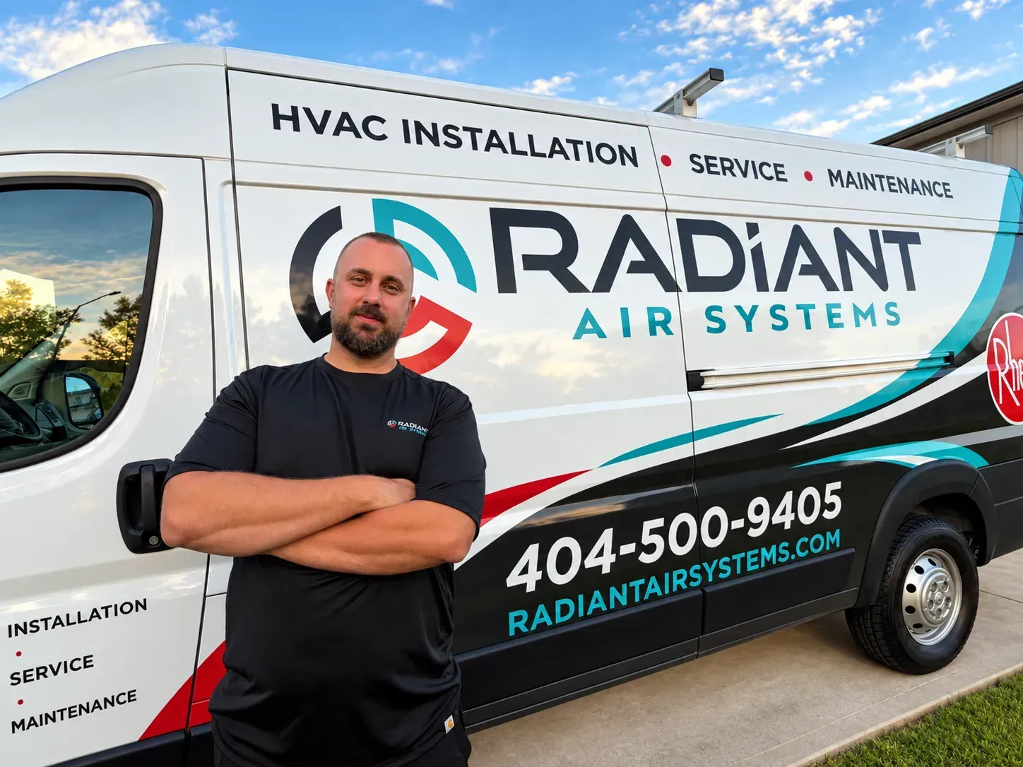 Jake Parks, owner of Radiant Air Systems, with the company service van in Dallas, GA