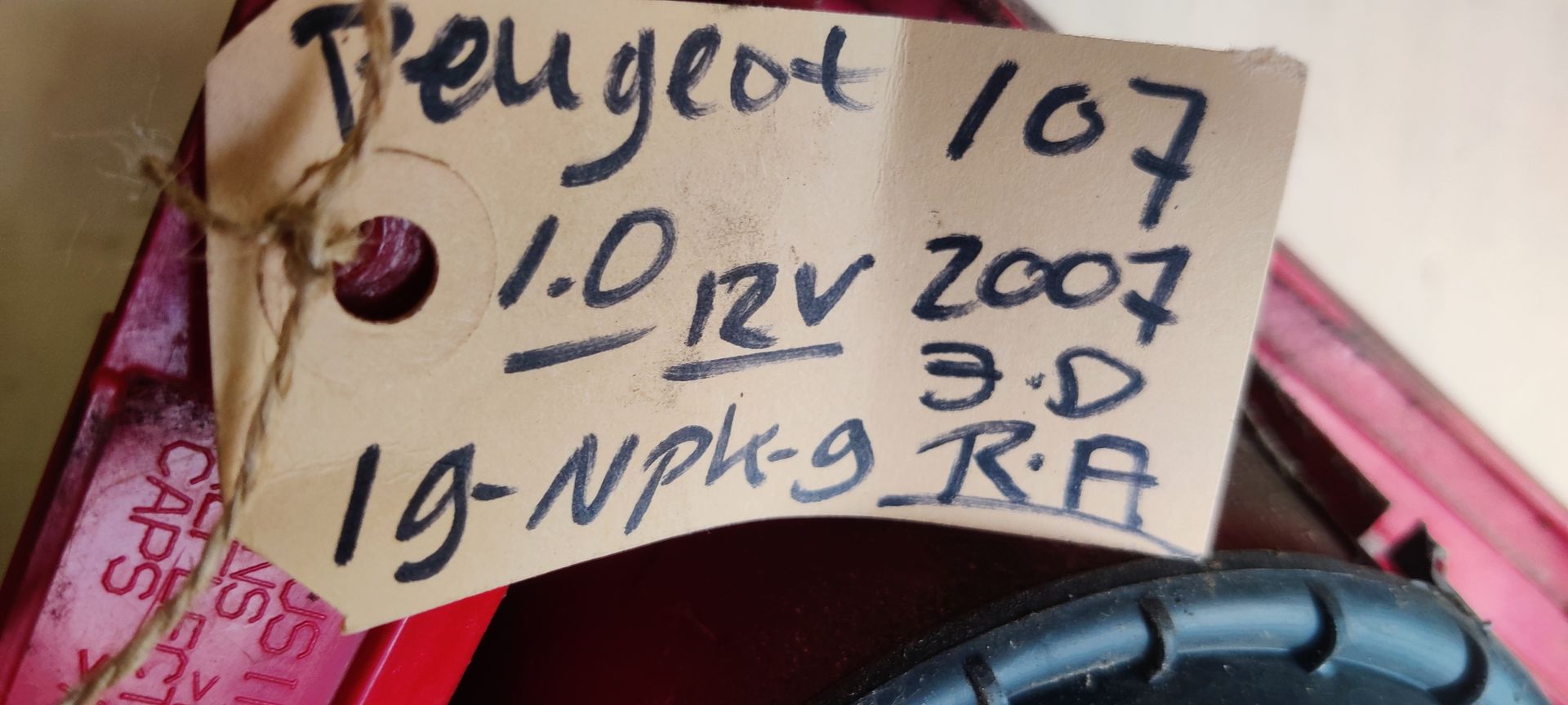 Een rode achterlichtunit van een auto met een ronde, transparante lens naast een ronde, rode lens op een witte achtergrond.